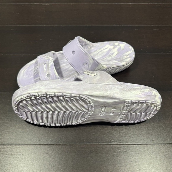 Crocs Classic Marbled Slides Size 11 Purple White Gray Unisex Slides Sandals - Picture 2 of 6